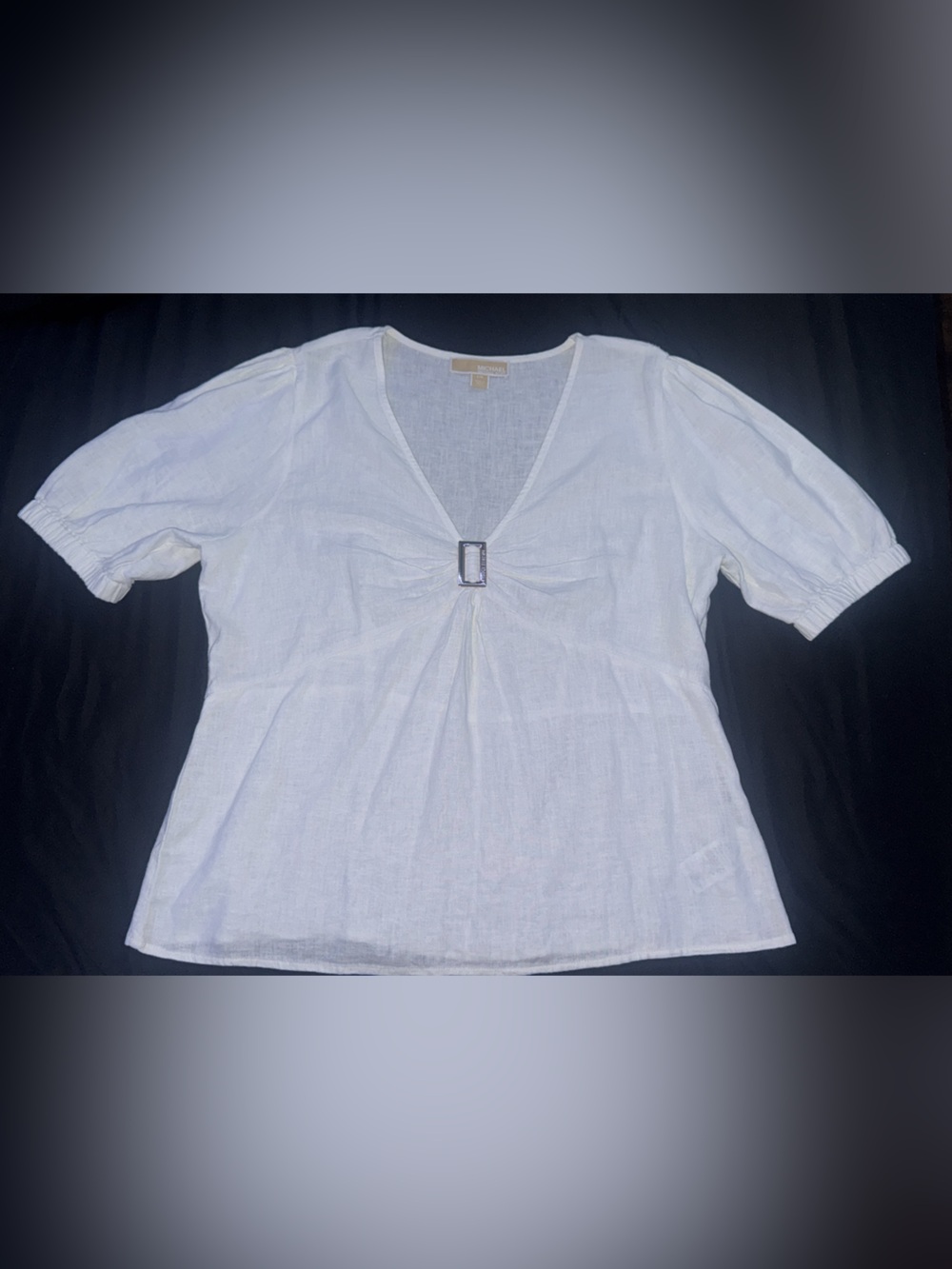 Michael Kors White Linen Blend Top with Branded Neck Label